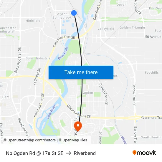 Nb Ogden Rd @ 17a St SE to Riverbend map