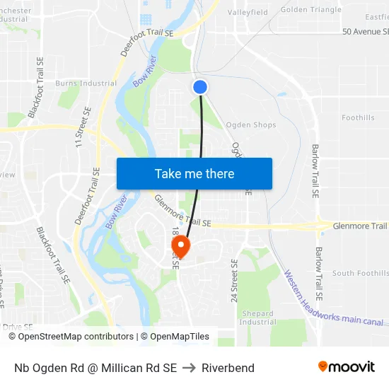 Nb Ogden Rd @ Millican Rd SE to Riverbend map