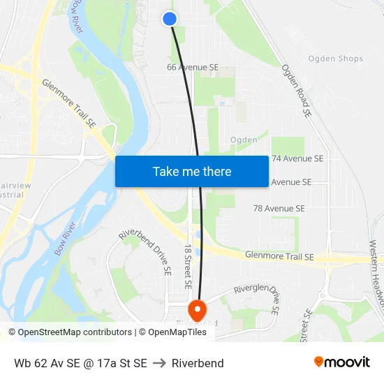 Wb 62 Av SE @ 17a St SE to Riverbend map