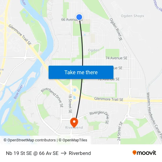 Nb 19 St SE @ 66 Av SE to Riverbend map
