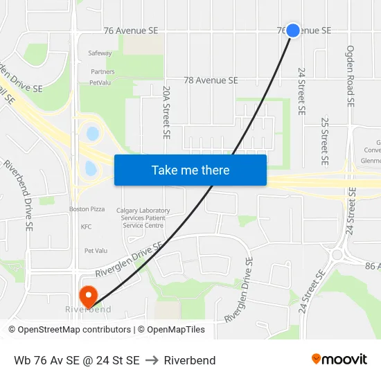 Wb 76 Av SE @ 24 St SE to Riverbend map
