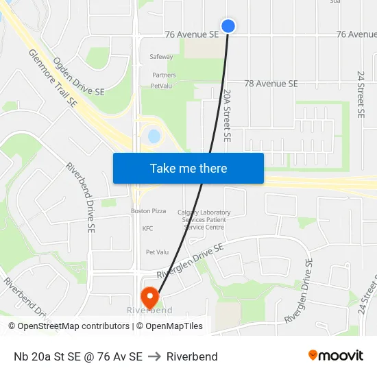 Nb 20a St SE @ 76 Av SE to Riverbend map