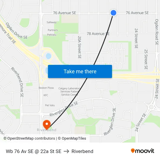 Wb 76 Av SE @ 22a St SE to Riverbend map