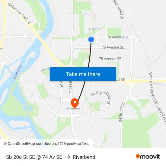 Sb 20a St SE @ 74 Av SE to Riverbend map