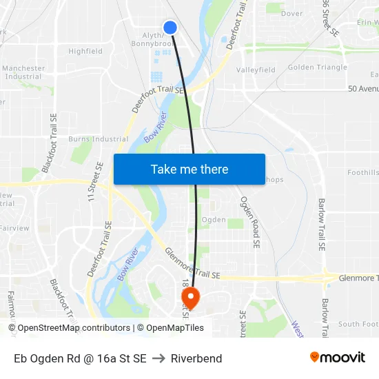 Eb Ogden Rd @ 16a St SE to Riverbend map