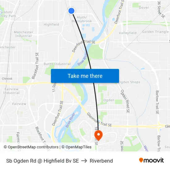Sb Ogden Rd @ Highfield Bv SE to Riverbend map
