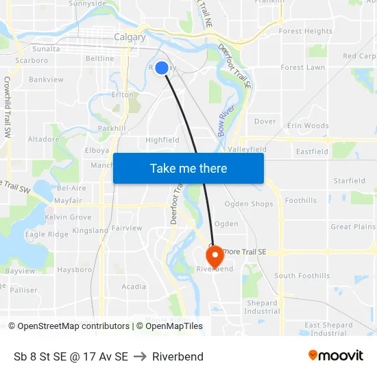 Sb 8 St SE @ 17 Av SE to Riverbend map