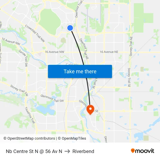 Nb Centre St N @ 56 Av N to Riverbend map
