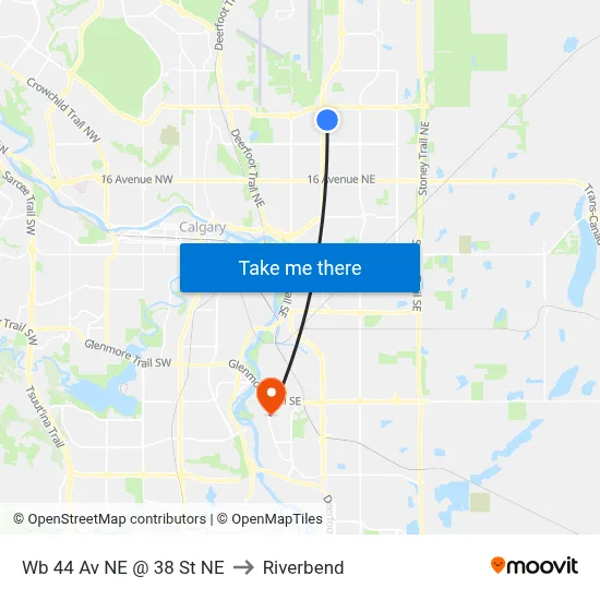 Wb 44 Av NE @ 38 St NE to Riverbend map