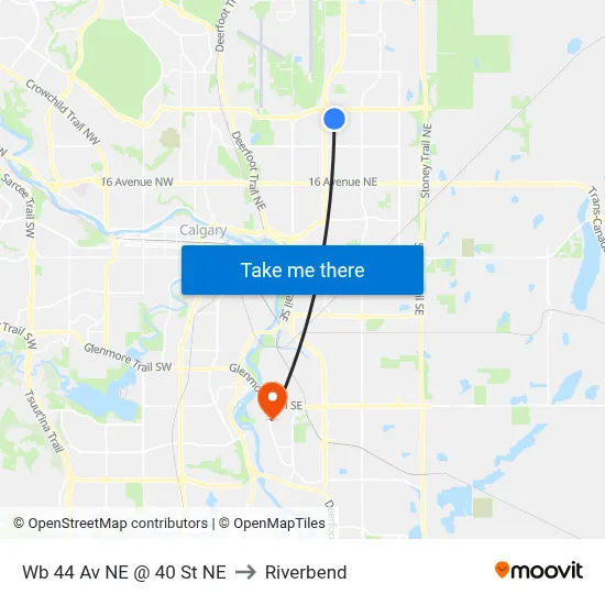 Wb 44 Av NE @ 40 St NE to Riverbend map