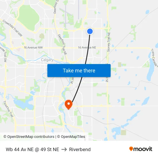 Wb 44 Av NE @ 49 St NE to Riverbend map