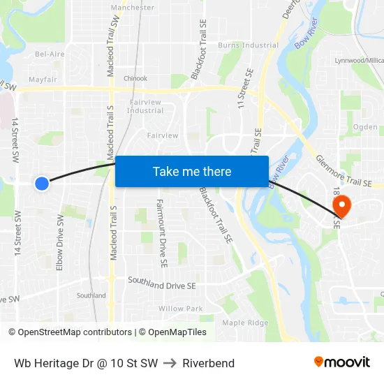 Wb Heritage Dr @ 10 St SW to Riverbend map