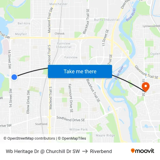 Wb Heritage Dr @ Churchill Dr SW to Riverbend map