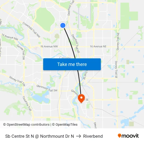 Sb Centre St N @ Northmount Dr N to Riverbend map