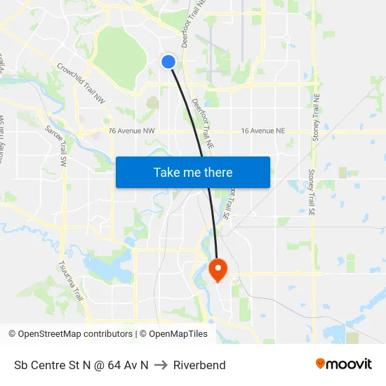 Sb Centre St N @ 64 Av N to Riverbend map