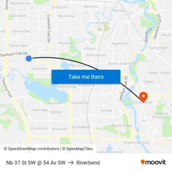 Nb 37 St SW @ 54 Av SW to Riverbend map