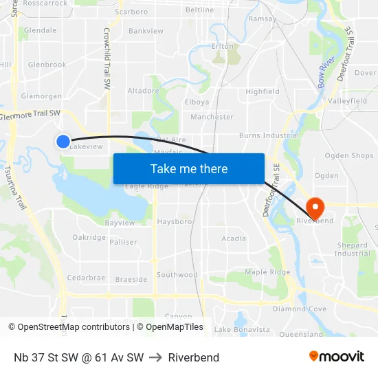Nb 37 St SW @ 61 Av SW to Riverbend map