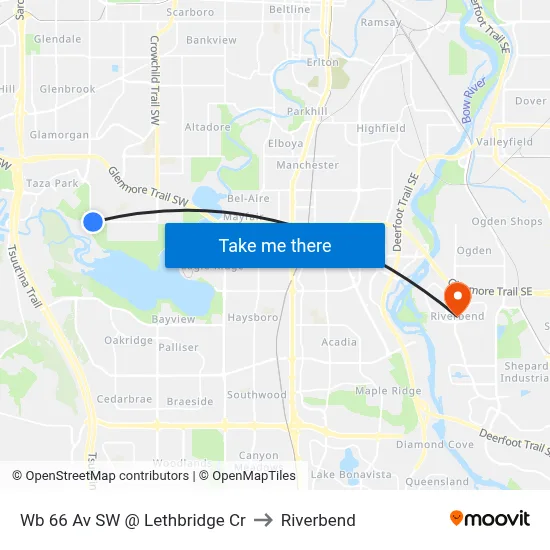 Wb 66 Av SW @ Lethbridge Cr to Riverbend map