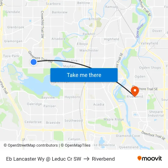 Eb Lancaster Wy @ Leduc Cr SW to Riverbend map
