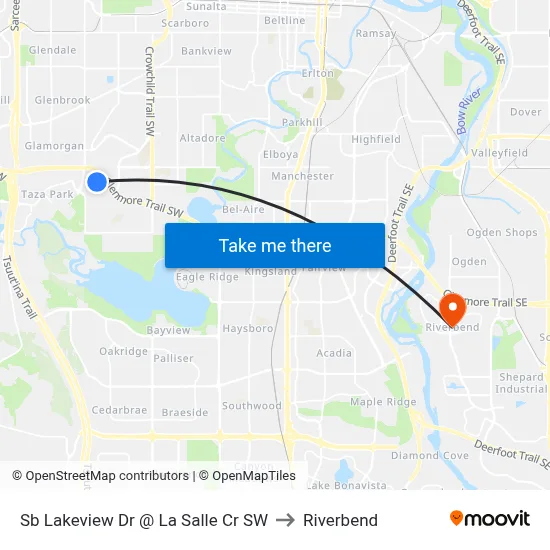 Sb Lakeview Dr @ La Salle Cr SW to Riverbend map
