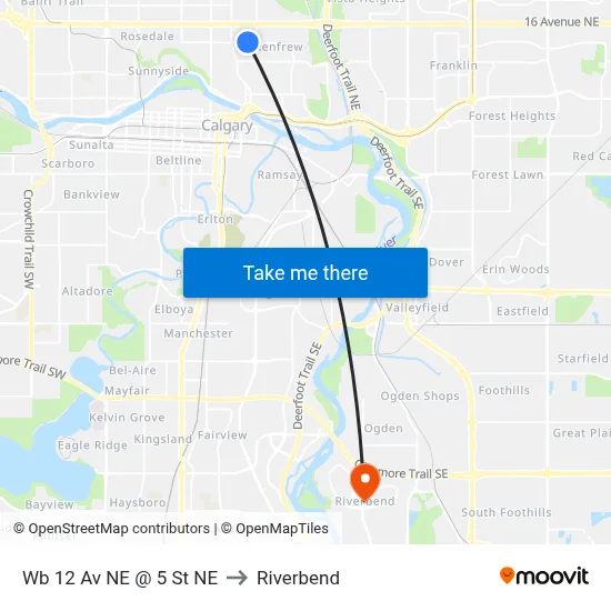 Wb 12 Av NE @ 5 St NE to Riverbend map
