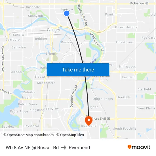 Wb 8 Av NE @ Russet Rd to Riverbend map