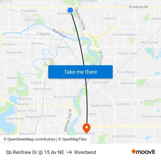 Sb Renfrew Dr @ 15 Av NE to Riverbend map