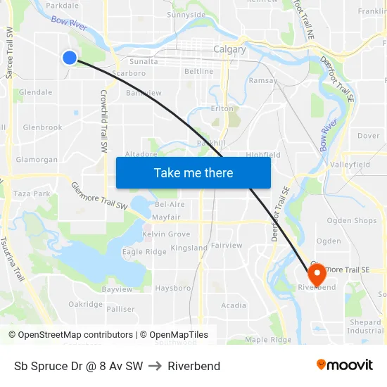 Sb Spruce Dr @ 8 Av SW to Riverbend map