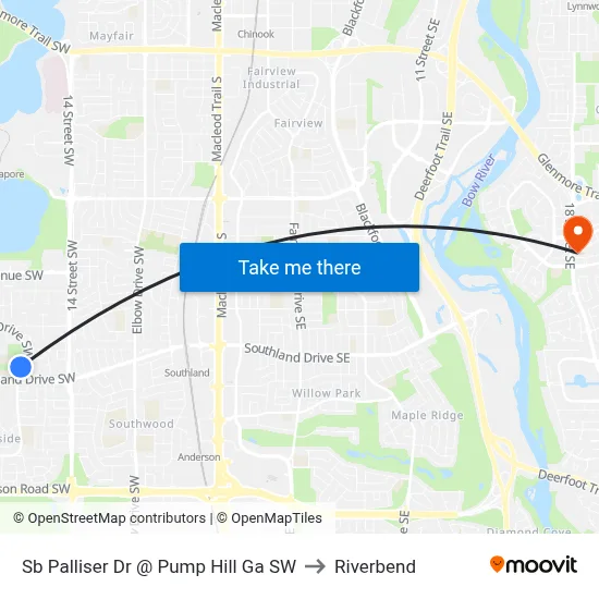 Sb Palliser Dr @ Pump Hill Ga SW to Riverbend map