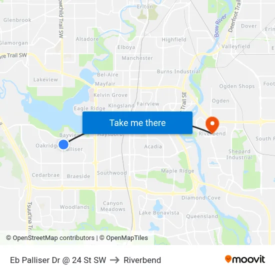 Eb Palliser Dr @ 24 St SW to Riverbend map