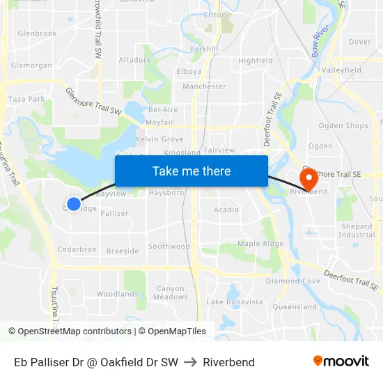 Eb Palliser Dr @ Oakfield Dr SW to Riverbend map