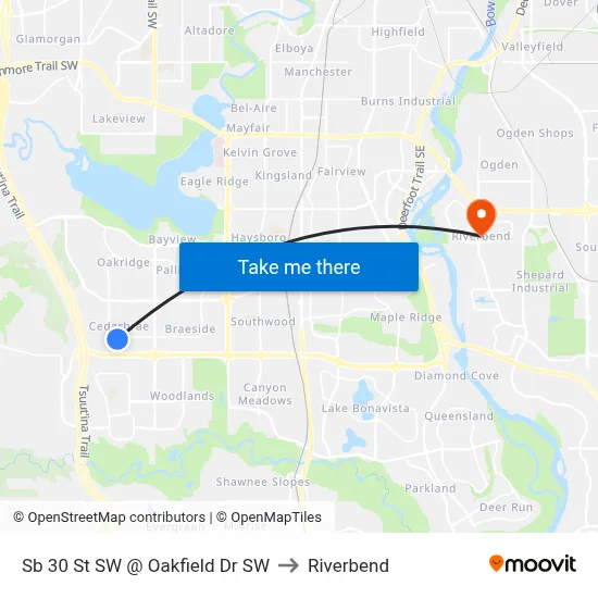 Sb 30 St SW @ Oakfield Dr SW to Riverbend map