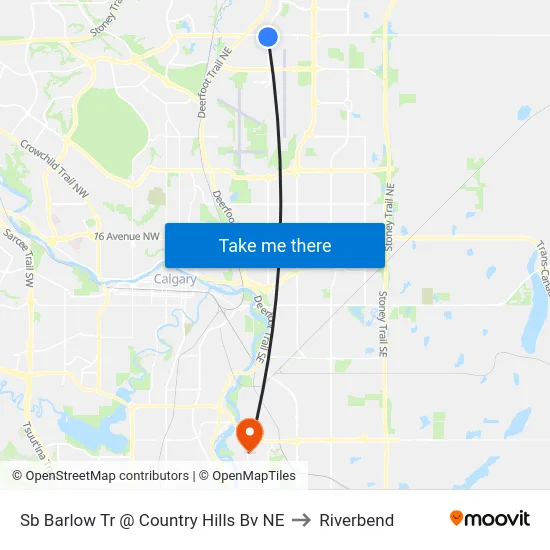 Sb Barlow Tr @ Country Hills Bv NE to Riverbend map