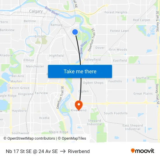 Nb 17 St SE @ 24 Av SE to Riverbend map