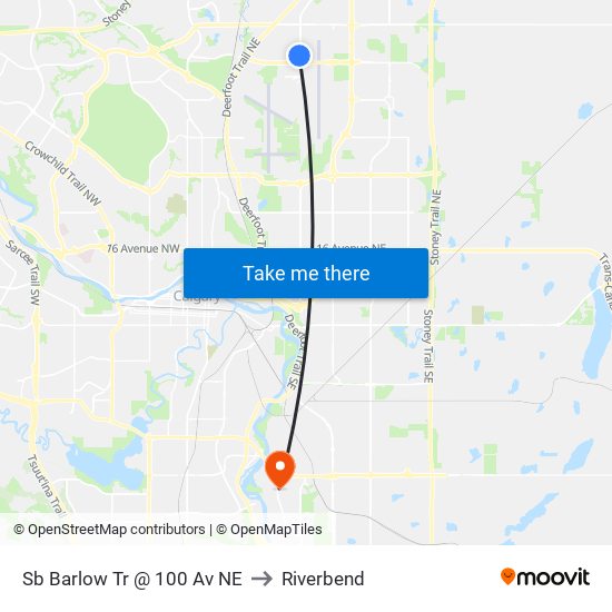 Sb Barlow Tr @ 100 Av NE to Riverbend map