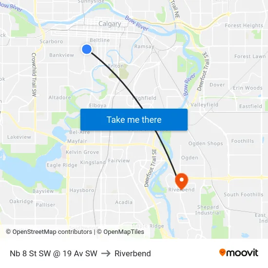 Nb 8 St SW @ 19 Av SW to Riverbend map