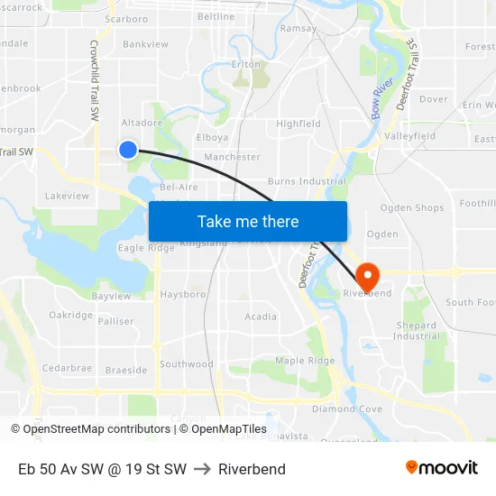 Eb 50 Av SW @ 19 St SW to Riverbend map