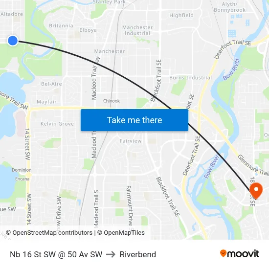 Nb 16 St SW @ 50 Av SW to Riverbend map