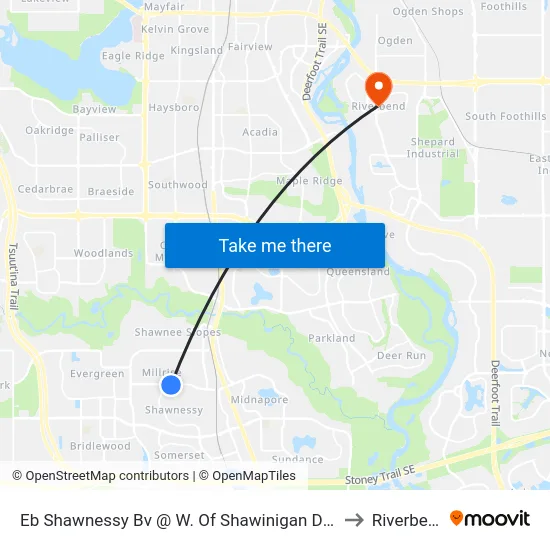 Eb Shawnessy Bv @ W. Of Shawinigan Dr SW to Riverbend map