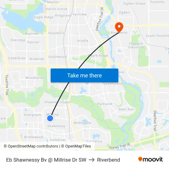 Eb Shawnessy Bv @ Millrise Dr SW to Riverbend map