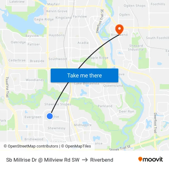 Sb Millrise Dr @ Millview Rd SW to Riverbend map