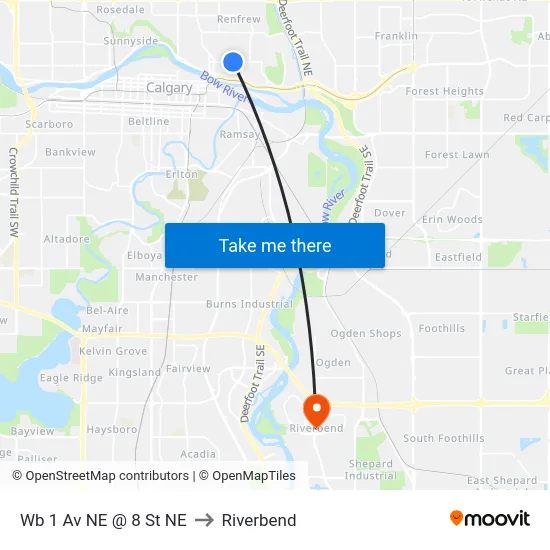 Wb 1 Av NE @ 8 St NE to Riverbend map