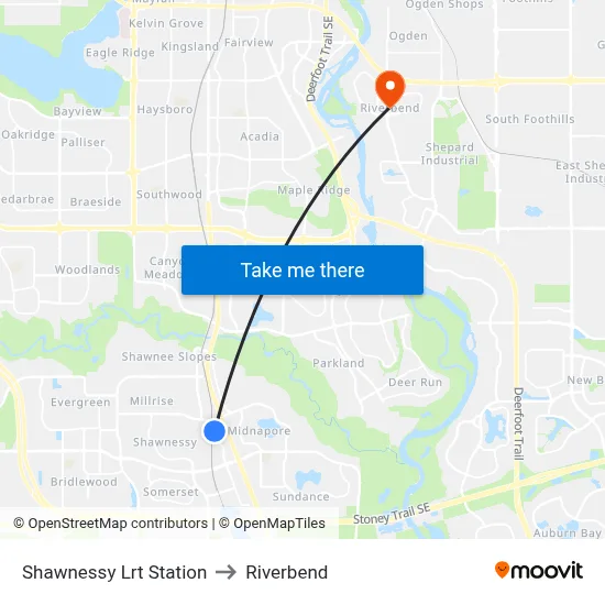 Shawnessy Lrt Station to Riverbend map