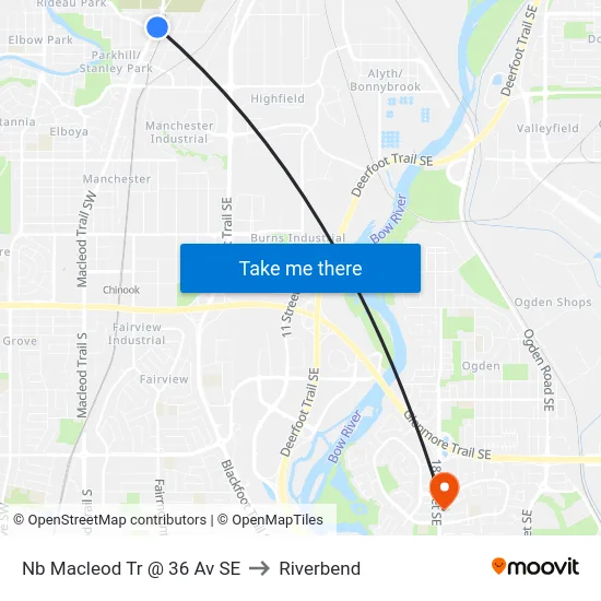 Nb Macleod Tr @ 36 Av SE to Riverbend map