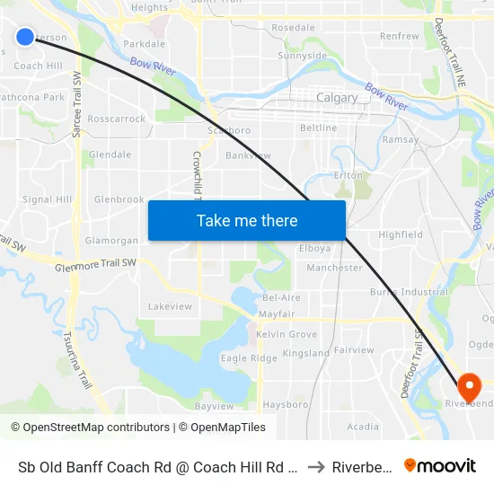 Sb Old Banff Coach Rd @ Coach Hill Rd SW to Riverbend map