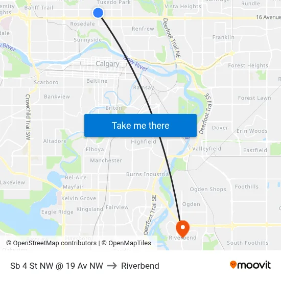 Sb 4 St NW @ 19 Av NW to Riverbend map