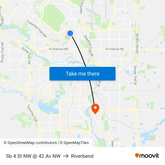 Sb 4 St NW @ 42 Av NW to Riverbend map
