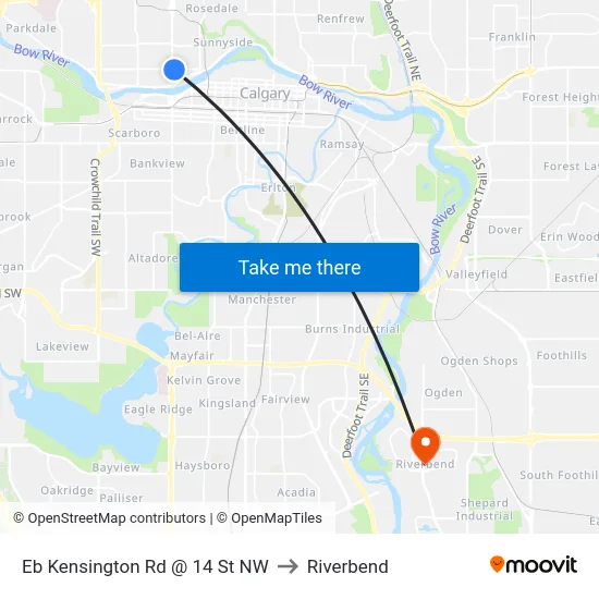 Eb Kensington Rd @ 14 St NW to Riverbend map