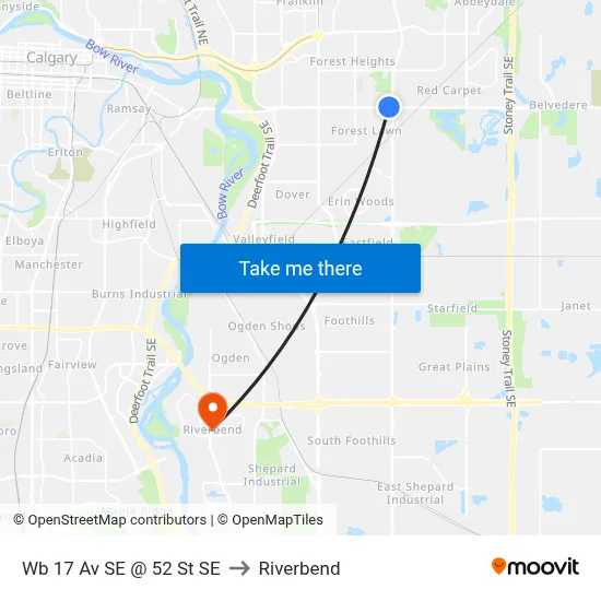 Wb 17 Av SE @ 52 St SE to Riverbend map