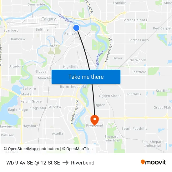Wb 9 Av SE @ 12 St SE to Riverbend map